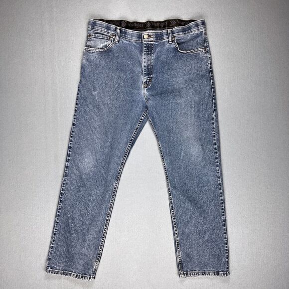 Wrangler Jeans Mens 38x29 Relaxed Stretch Comfort Flex Medium Wash Distressed - Picture 1 of 12